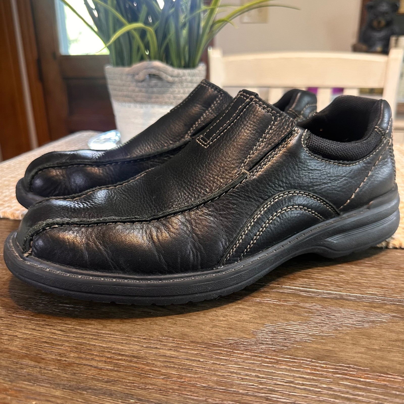 Clarks Collection Sherwin Time Mens Leather Slip On Loafers Black Size 9.5m